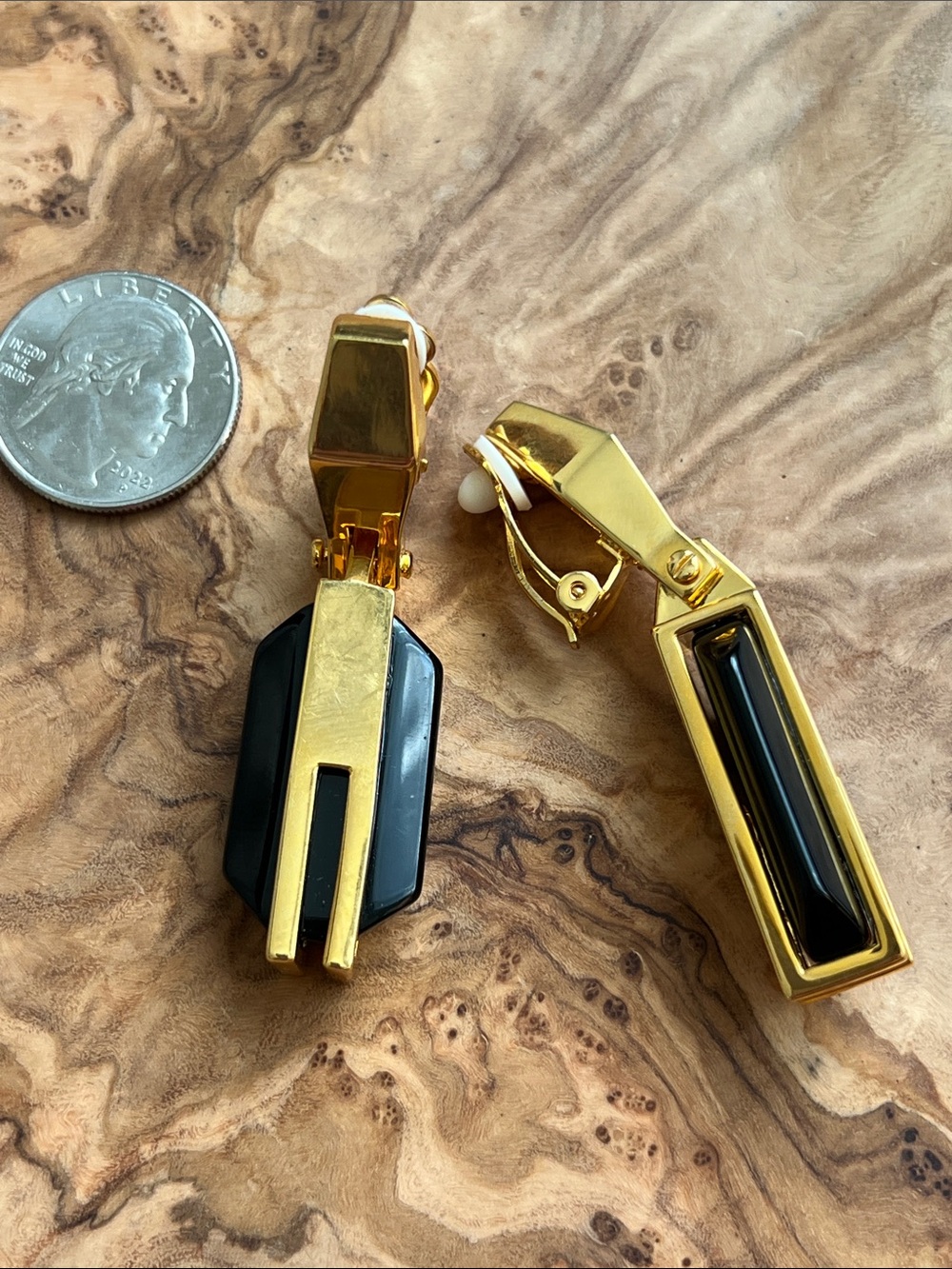 Vince Camuto Art Deco Gold-Tone Clip-On Earrings with Black Accents - Picture 5 of 5